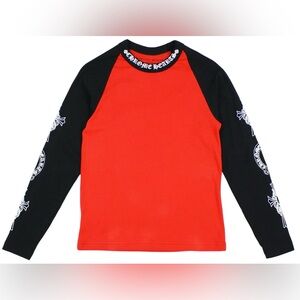 Chrome Hearts Red and Black Raglan Logo Long Sleeve Shirt